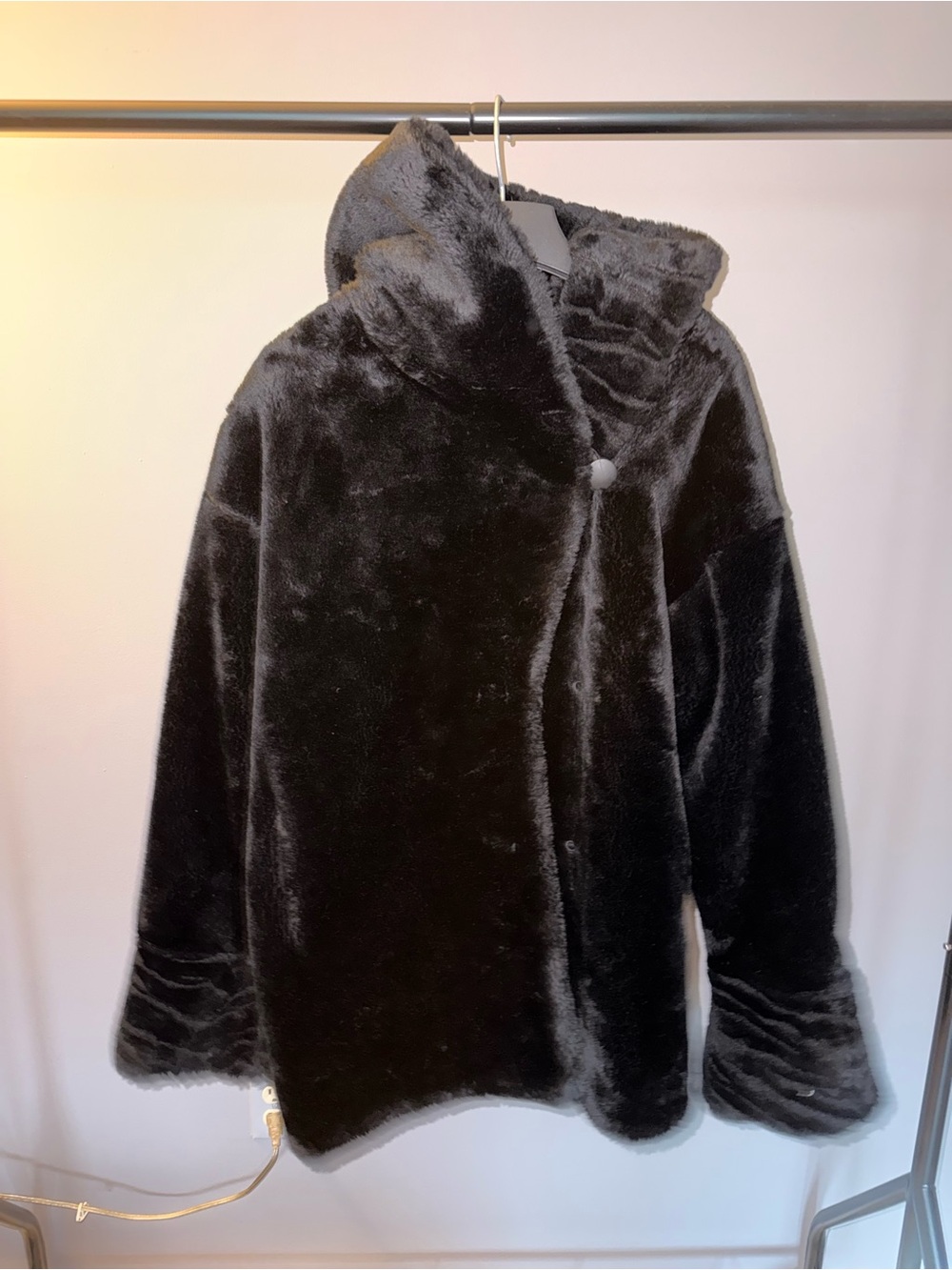 Black Faux Fur Hooded Coat - Women
